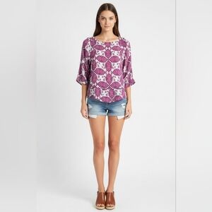 NEW Purple & White Paisley Print Blouse Size 6/M